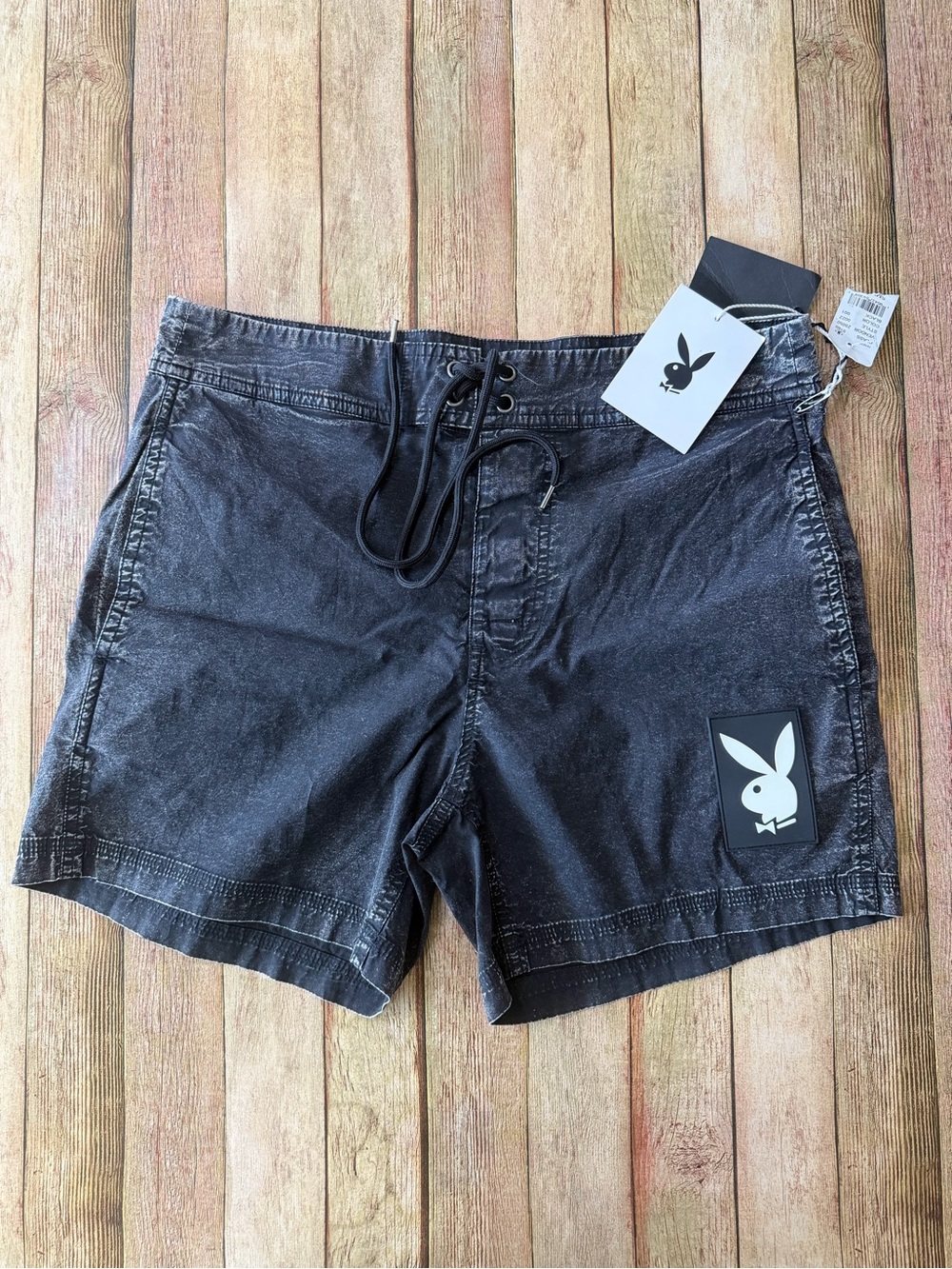 PLAYBOY Men's Washed Black Logo Swim Shorts
